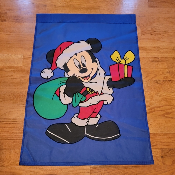 DISNEY ♡ 1990 Vintage Mickey Mouse Santa Large Outdoor Decorative Flag 28"x 39" - Picture 5 of 6